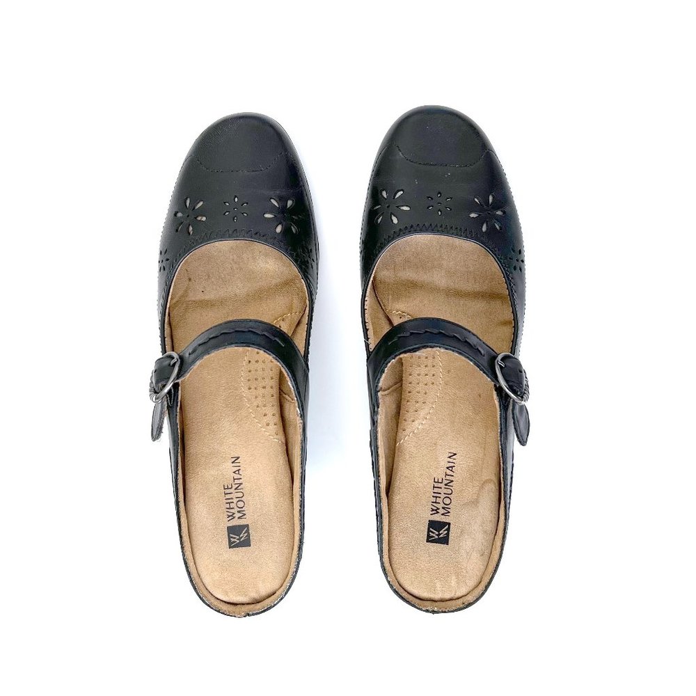 White Mountain dark navy leather mules, size 8 US